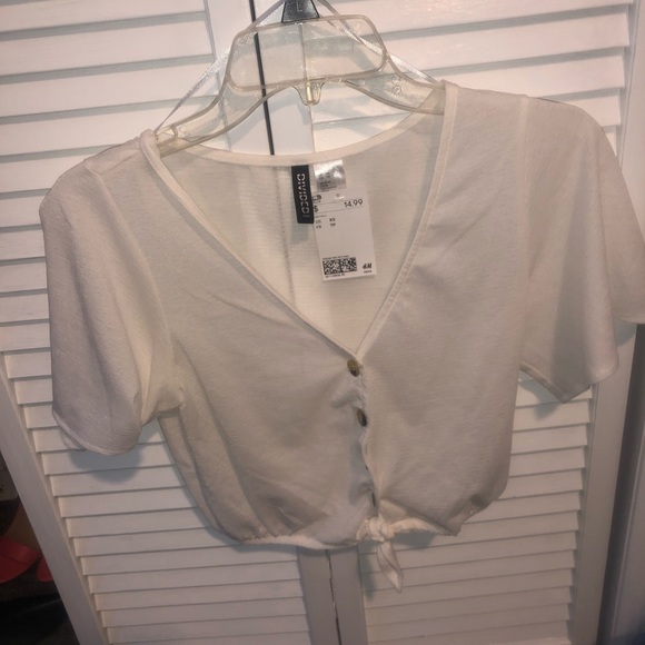 White Crop Top with Front Tie - Picture 1 of 1